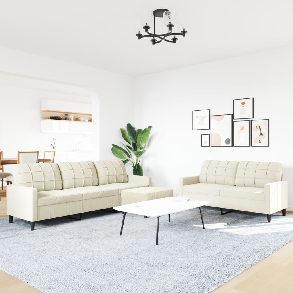 vidaXL 3-delige Loungeset met kussens fluweel crèmekleurig afbeelding