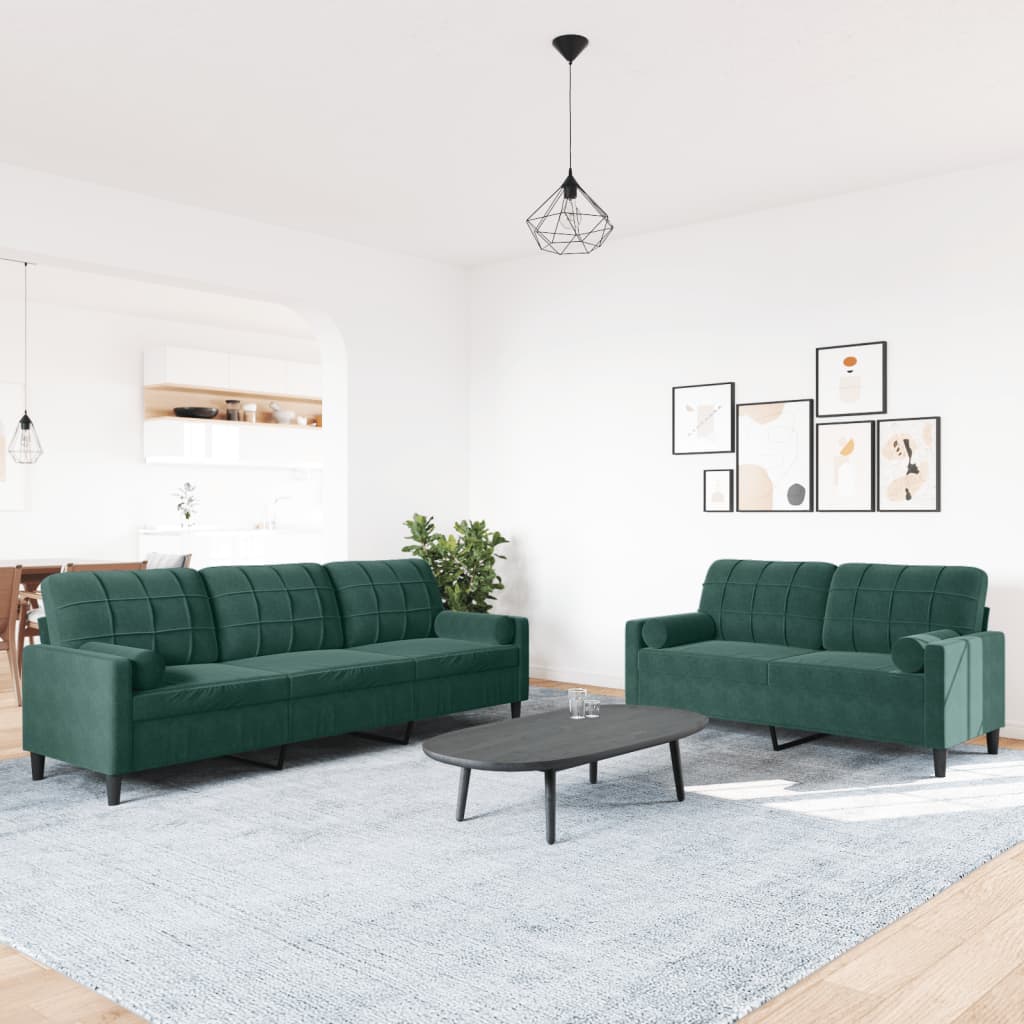 vidaXL 2-delige Loungeset met kussens en bolsters fluweel donkergroen afbeelding