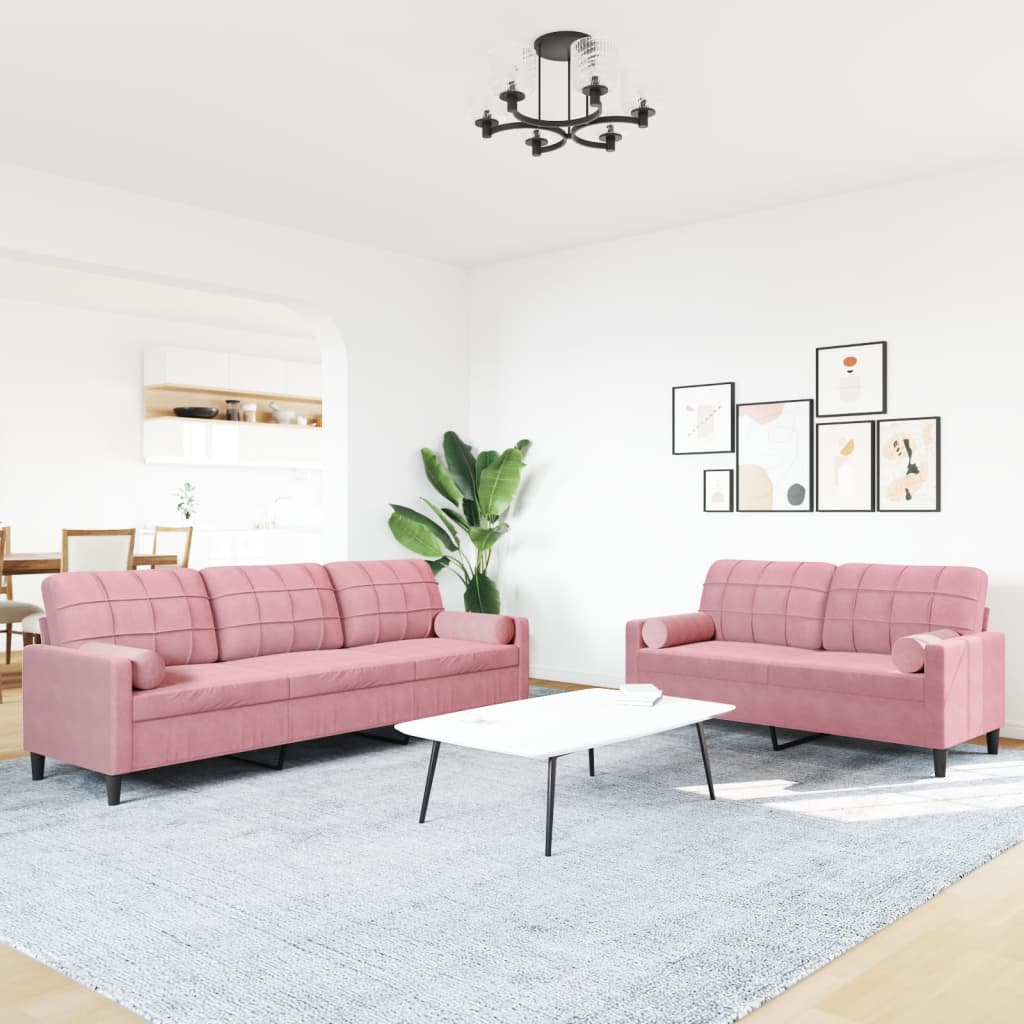 vidaXL 2-delige Loungeset met kussens en bolsters fluweel roze