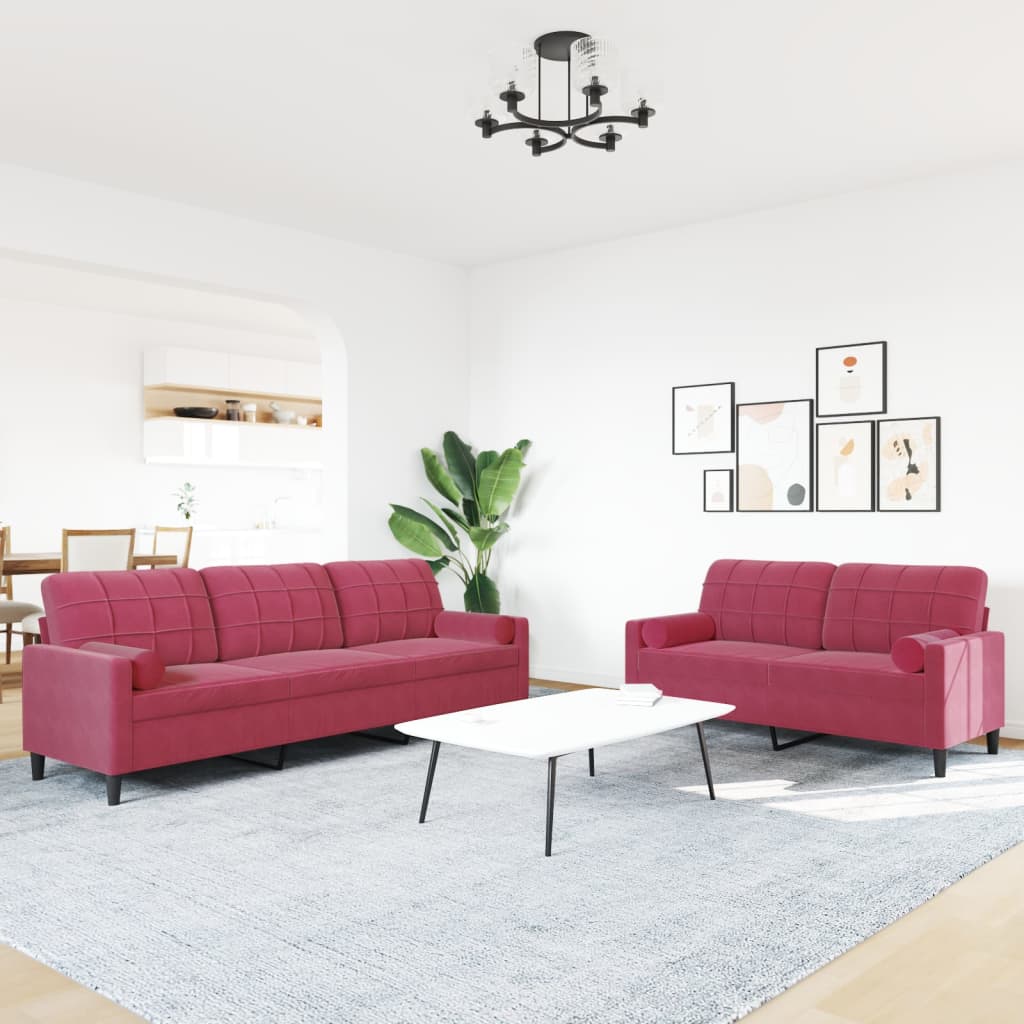 vidaXL 2-delige Loungeset met kussens en bolsters fluweel wijnrood afbeelding