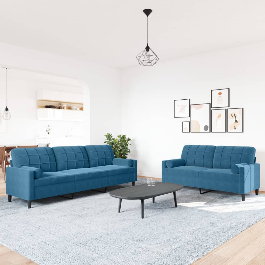 vidaXL 2-delige Loungeset met kussens en bolsters fluweel blauw afbeelding