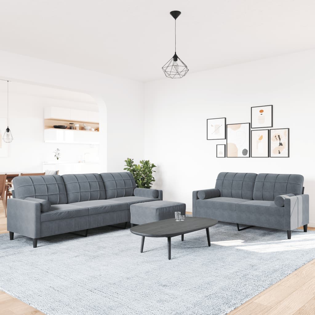 vidaXL 3-delige Loungeset met kussens en bolsters fluweel donkergrijs afbeelding