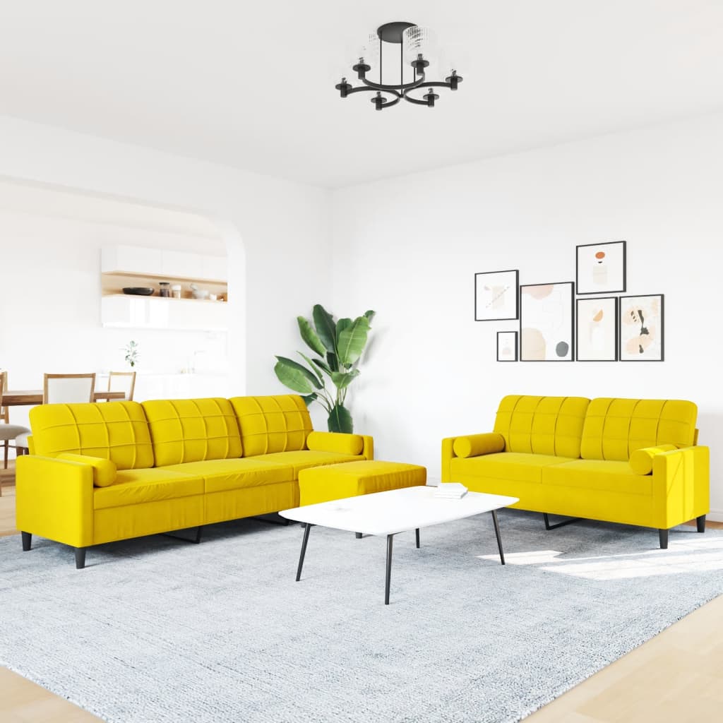 vidaXL 3-delige Loungeset met kussens en bolsters fluweel geel afbeelding