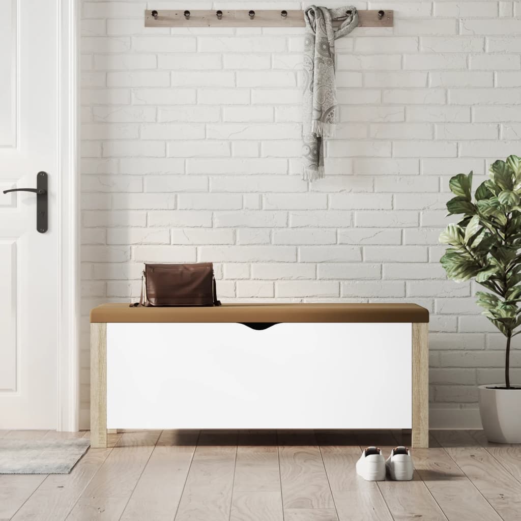 vidaXL Aufbewahrungsbox mit Kissen Weiß & Sonoma Eiche 105x40x45 cm