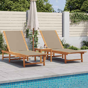 Ležalnik 2 kosa taupe trden akacijev les in tekstilen