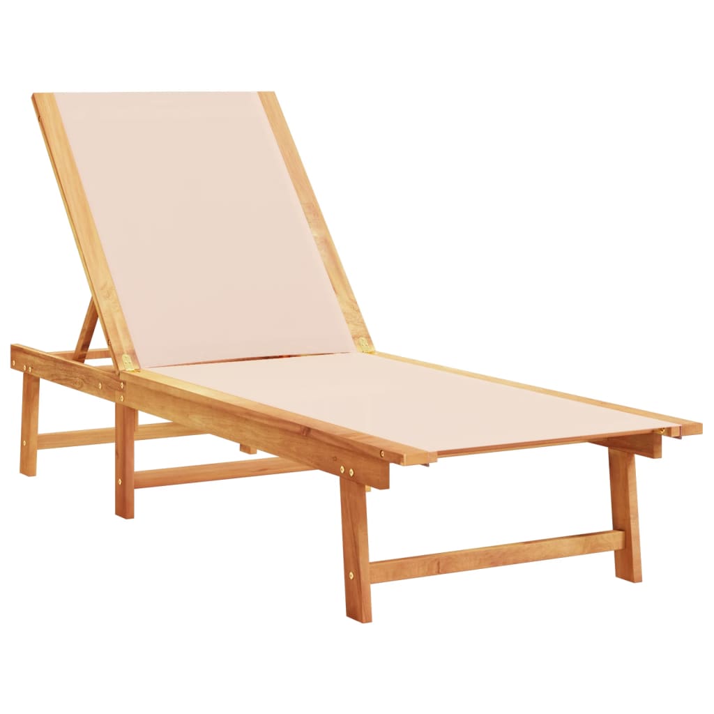 vidaXL Ligbedden 2 st met tafel massief acaciahout en textileen crème afbeelding