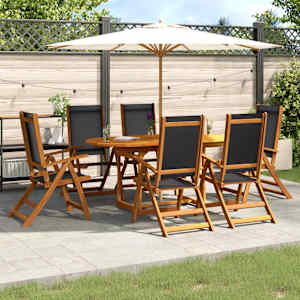 Vrtna jedilna garnitura 7-delna trden akacijev les in tekstilen