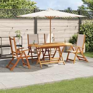 Vrtna jedilna garnitura 5-delna trden akacijev les in tekstilen