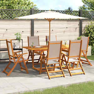 Vrtna jedilna garnitura 7-delna trden akacijev les in tekstilen