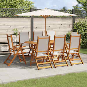 Vrtna jedilna garnitura 9-delna trden akacijev les in tekstilen