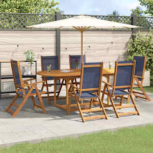 Vrtna jedilna garnitura 7-delna trden akacijev les in tekstilen