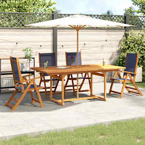 Vrtna jedilna garnitura 5-delna trden akacijev les in tekstilen