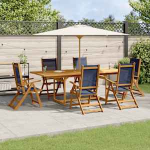 Vrtna jedilna garnitura 7-delna trden akacijev les in tekstilen