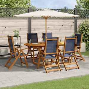 Vrtna jedilna garnitura 7-delna trden akacijev les in tekstilen