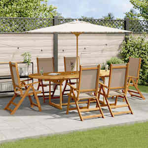 Vrtna jedilna garnitura 7-delna trden akacijev les in tekstilen