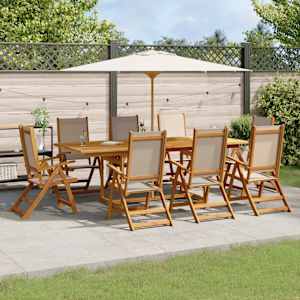 Vrtna jedilna garnitura 9-delna trden akacijev les in tekstilen