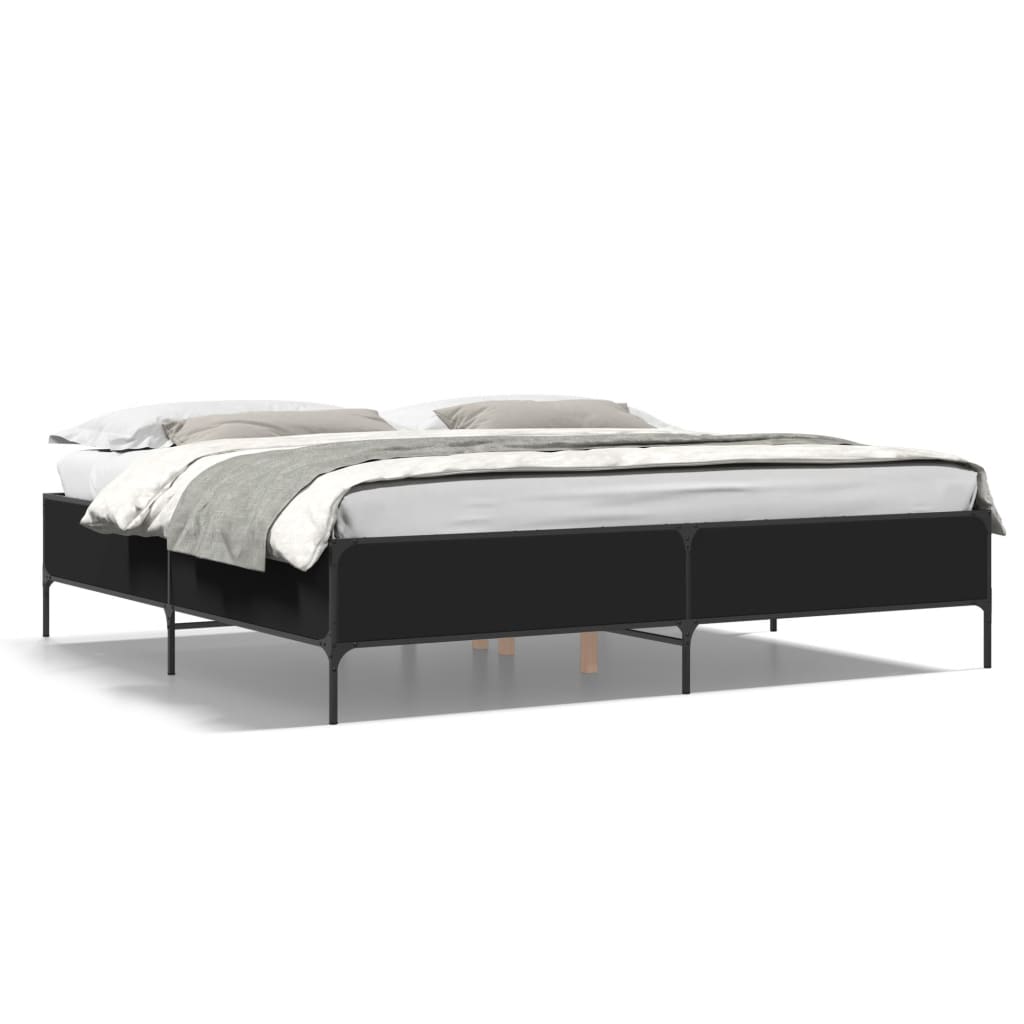vidaXL Bedframe bewerkt hout metaal zwart 200x200 cm, foto 3