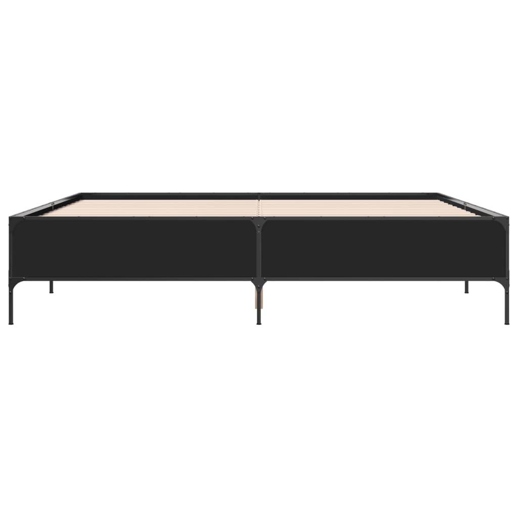vidaXL Bedframe bewerkt hout metaal zwart 200x200 cm, foto 4