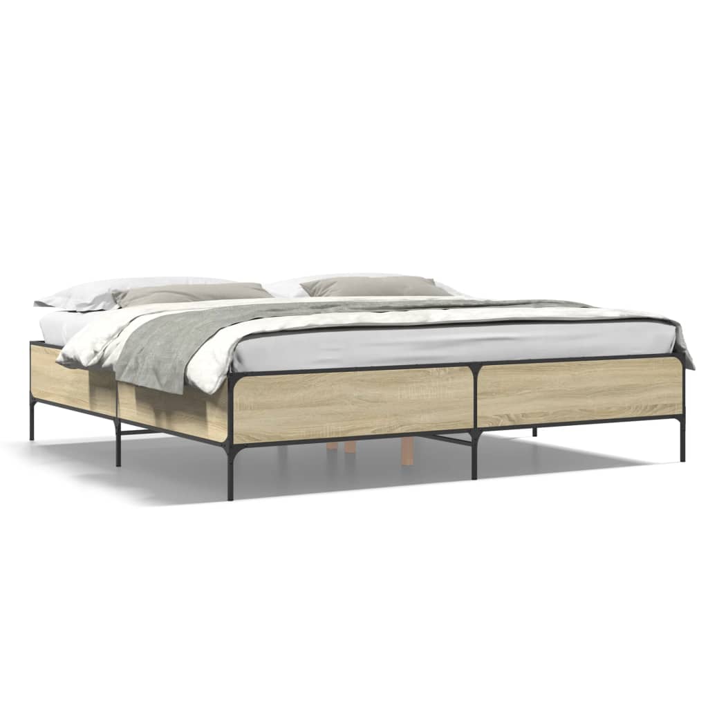 vidaXL Bedframe bewerkt hout metaal sonoma eikenkleurig 200x200 cm, foto 3