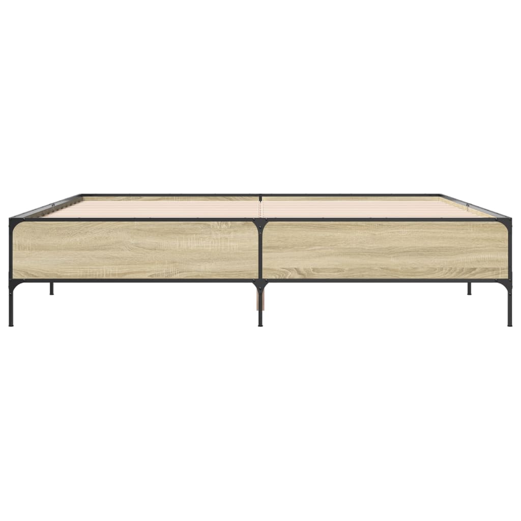 vidaXL Bedframe bewerkt hout metaal sonoma eikenkleurig 200x200 cm, foto 4