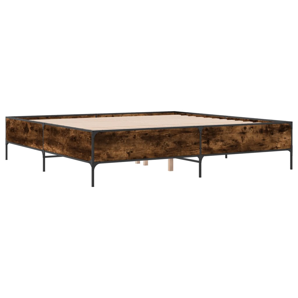 vidaXL Bedframe bewerkt hout metaal gerookt eikenkleurig 200x200 cm, foto 2
