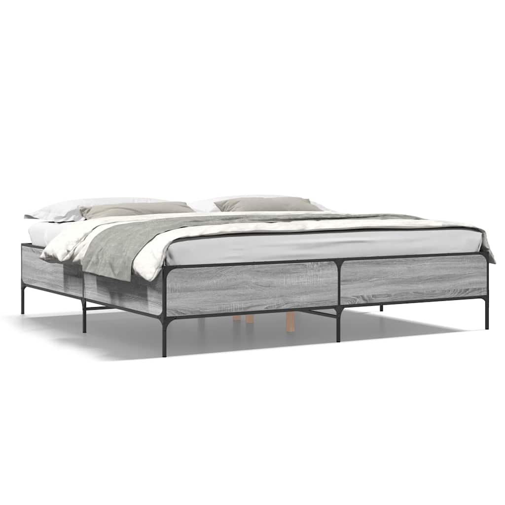 vidaXL Bedframe bewerkt hout metaal grijs sonoma eiken 200x200 cm, foto 3