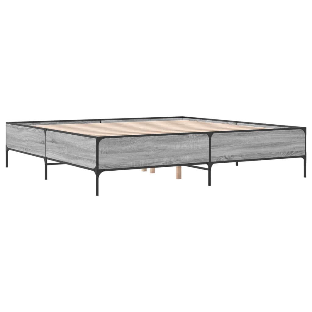 vidaXL Bedframe bewerkt hout metaal grijs sonoma eiken 200x200 cm afbeelding