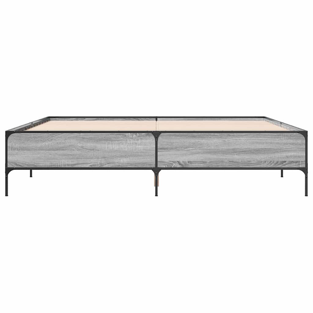 vidaXL Bedframe bewerkt hout metaal grijs sonoma eiken 200x200 cm, foto 4