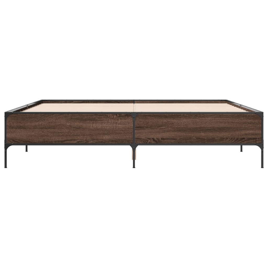 vidaXL Bedframe bewerkt hout metaal bruin eikenkleur 200x200 cm, foto 4