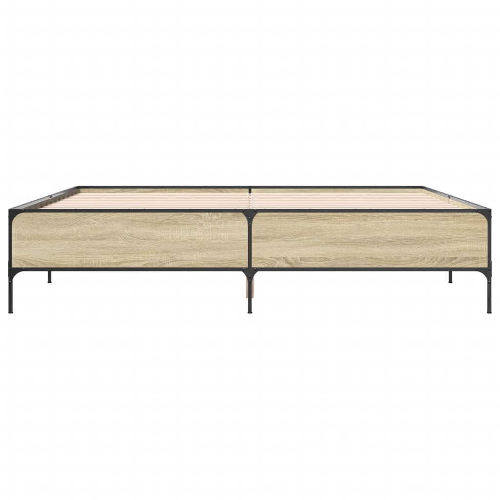 vidaXL Bedframe bewerkt hout metaal sonoma eikenkleurig 180x200 cm, foto 4