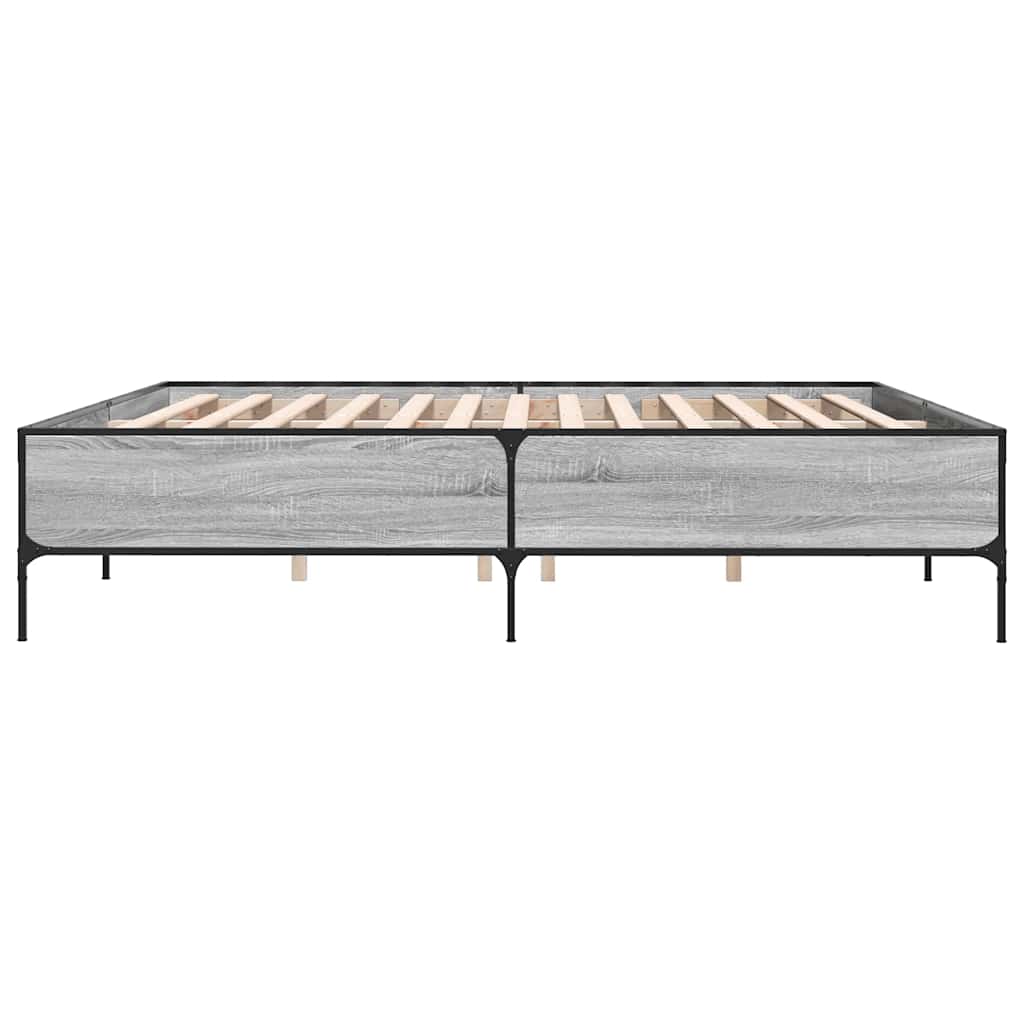 vidaXL Bedframe bewerkt hout metaal grijs sonoma eiken 180x200 cm, foto 4