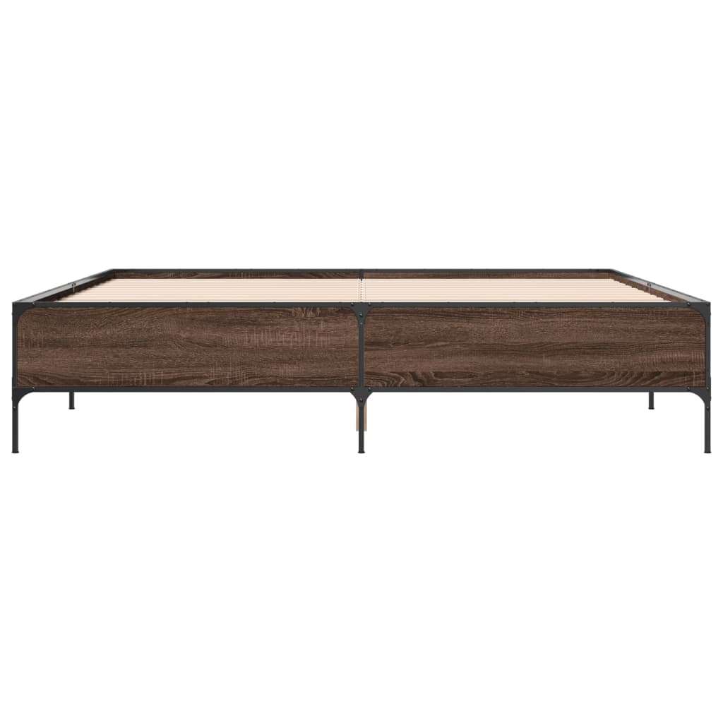 vidaXL Bedframe bewerkt hout metaal bruin eikenkleur 180x200 cm, foto 4