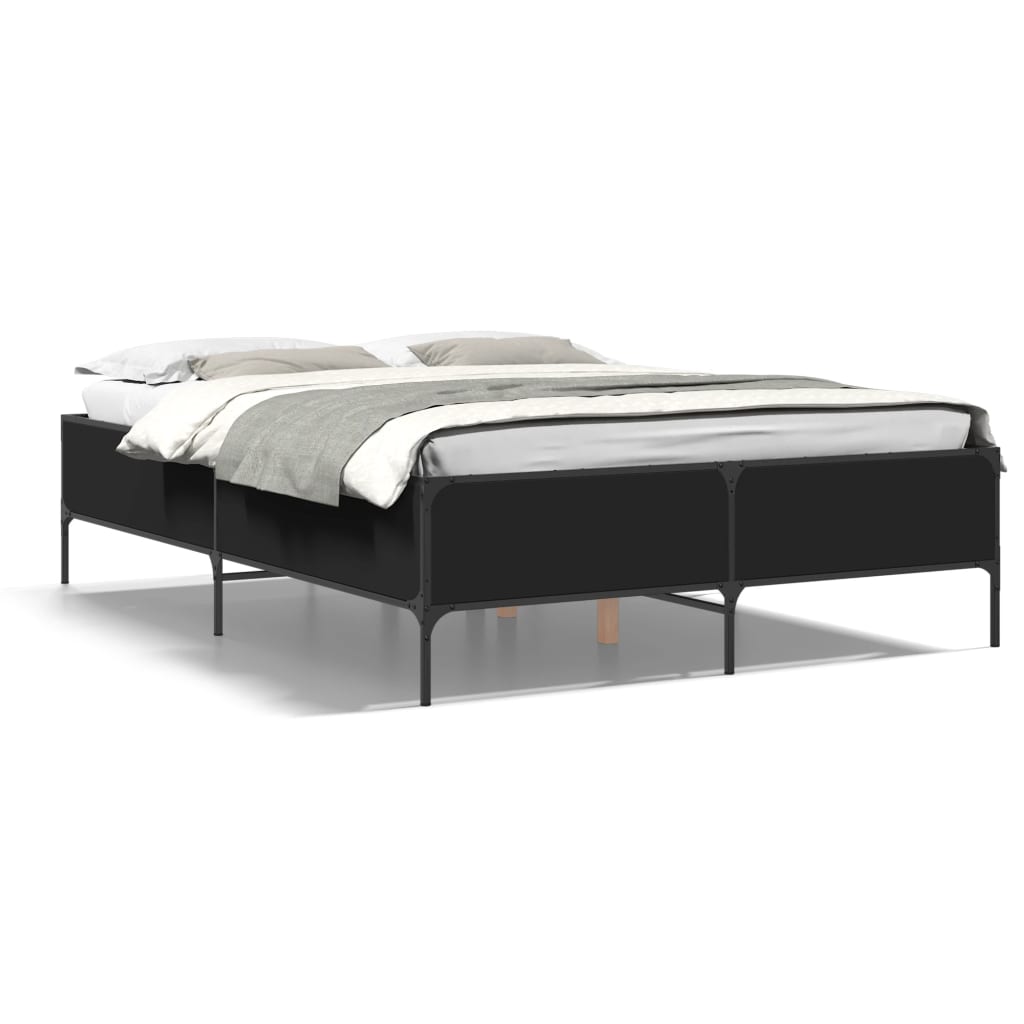 vidaXL Cadru de pat, negru, 160x200 cm, lemn prelucrat și metal