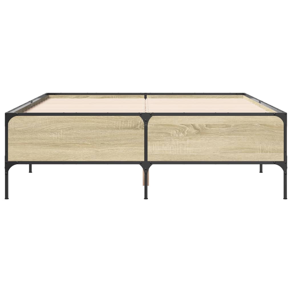 vidaXL Bedframe bewerkt hout metaal sonoma eikenkleurig 160x200 cm, foto 4