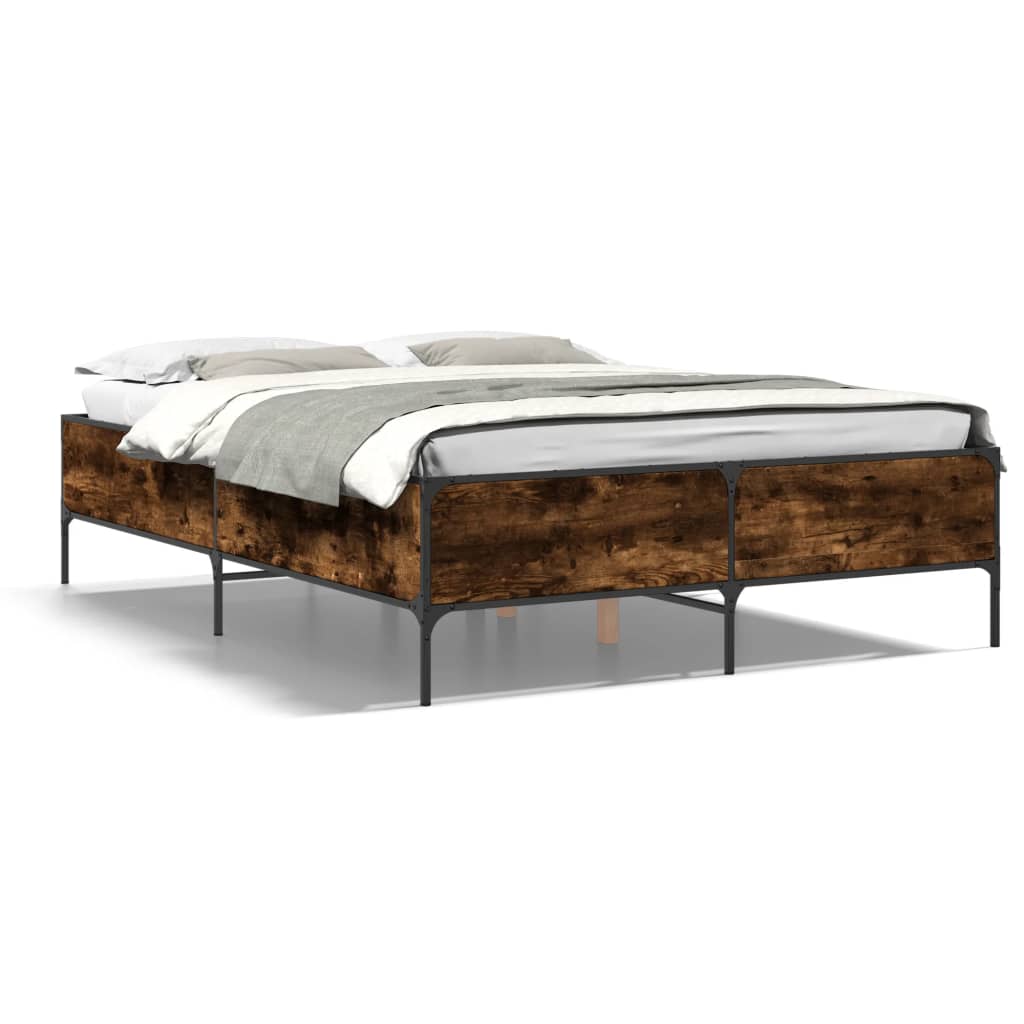 vidaXL Cadru de pat, stejar fumuriu 160x200 cm lemn prelucrat și metal
