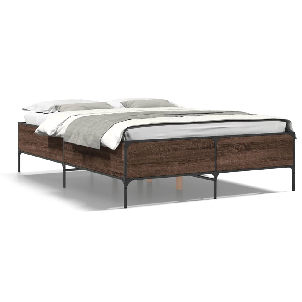 Thumbnail - vidaXL Bettgestell Braun Eichen-Optik 160x200 cm Holzwerkstoff Metall