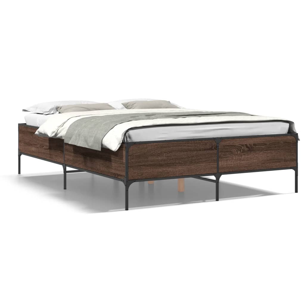 vidaXL Cadre de lit chêne marron 160x200 cm bois d'ingénierie et métal