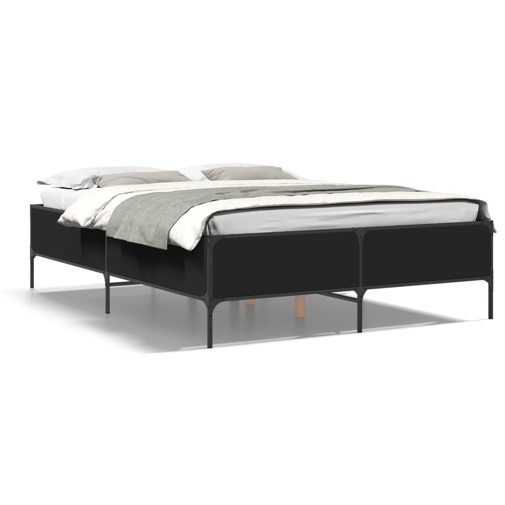 vidaXL Cadre de lit noir 150x200 cm bois d'ingénierie et métal
