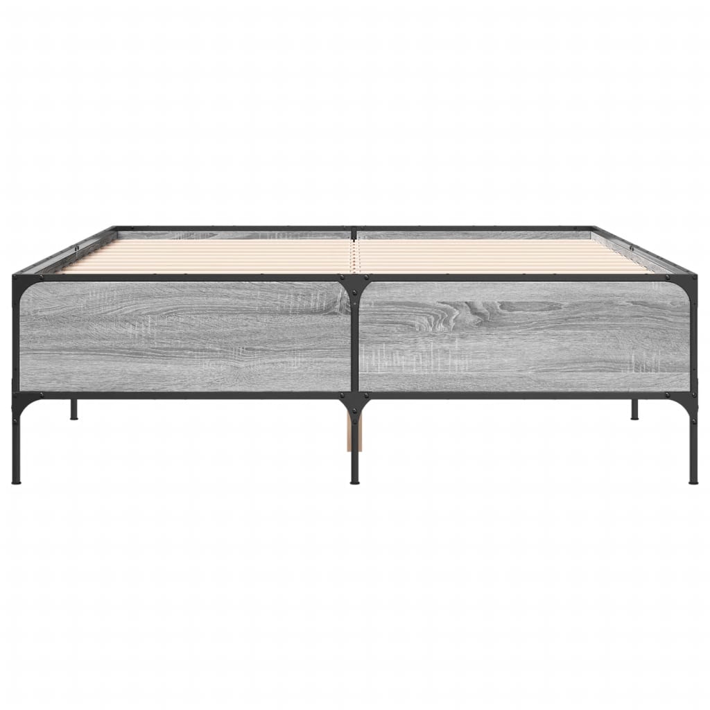 vidaXL Bedframe bewerkt hout metaal grijs sonoma eiken 140x200 cm, foto 4