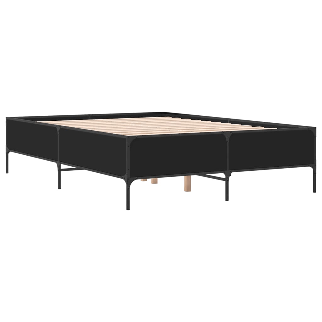 vidaXL Bedframe bewerkt hout metaal zwart 120x200 cm afbeelding