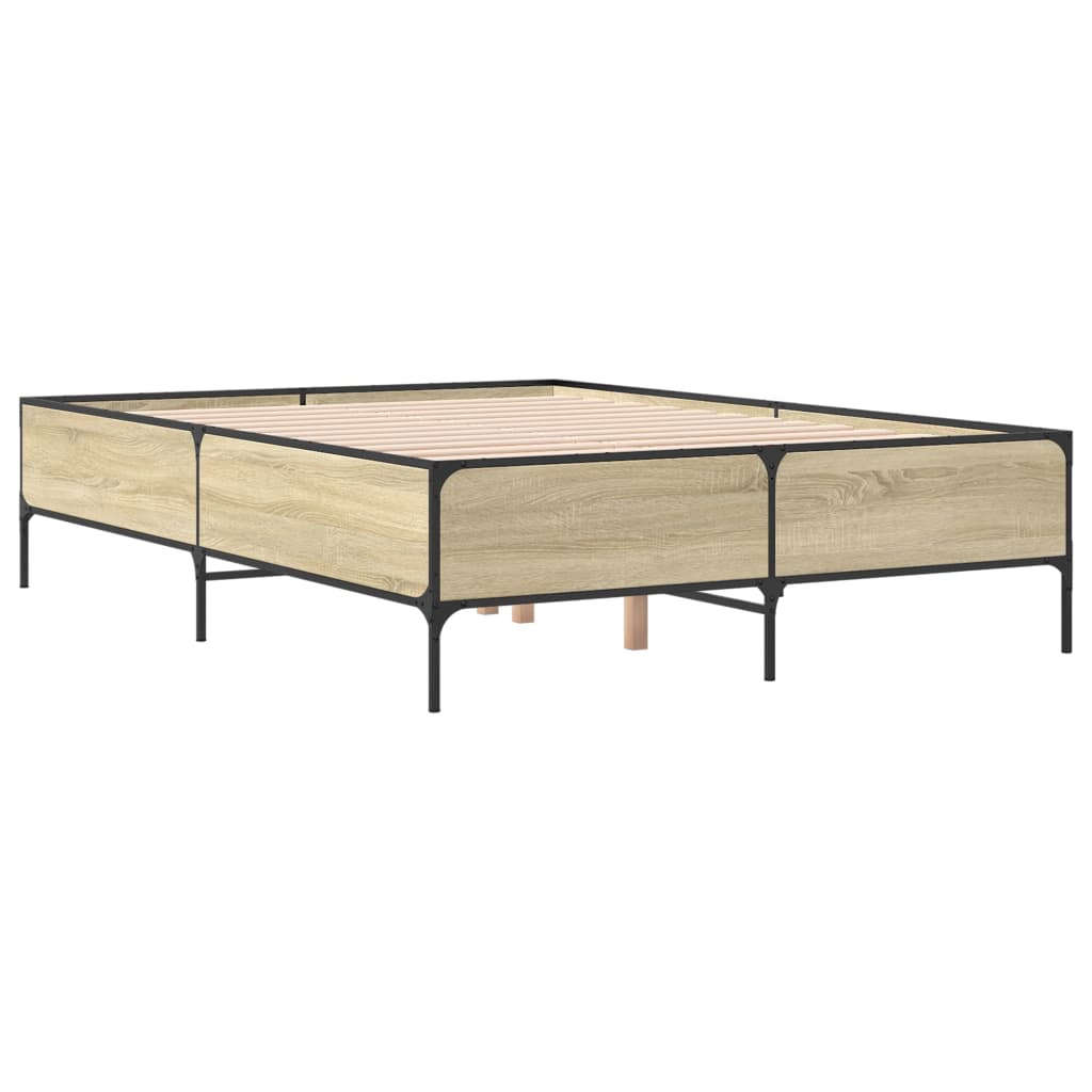 vidaXL Bedframe bewerkt hout metaal sonoma eikenkleurig 120x200 cm afbeelding