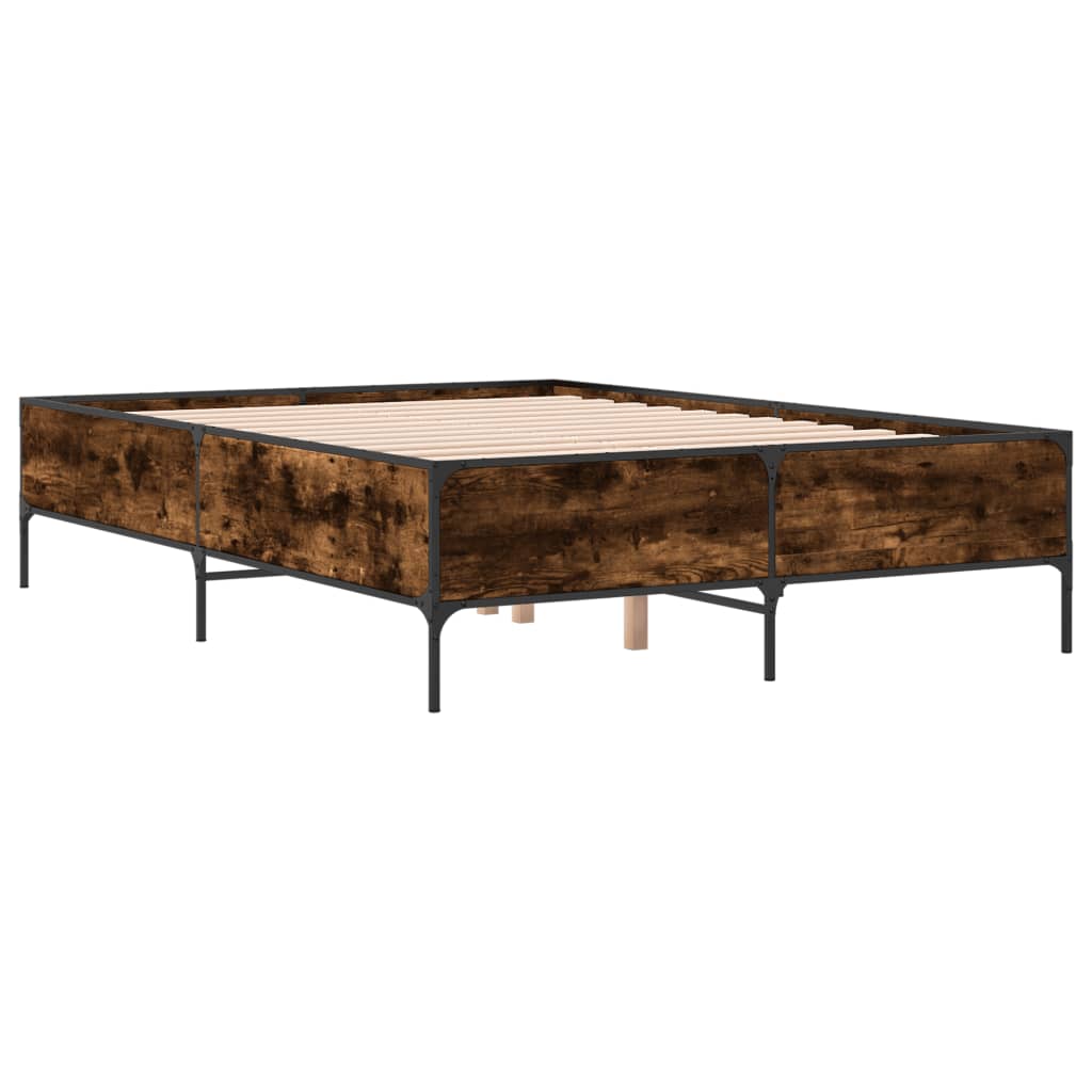 vidaXL Bedframe bewerkt hout metaal gerookt eikenkleurig 120x200 cm, foto 2