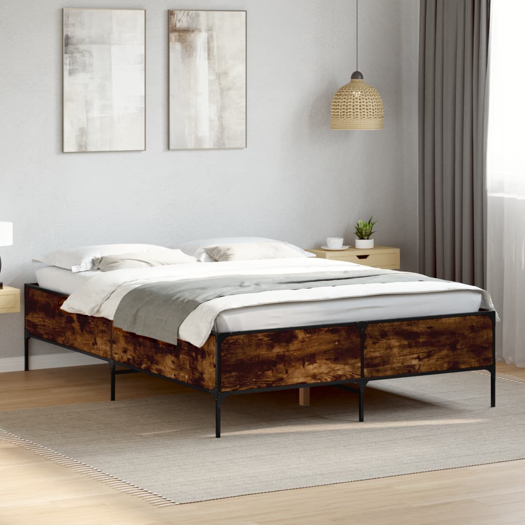 Sengestel 120X190Cm Konstrueret Træ Og Metal Etræsfarve Røget Eg - 44 cm / 120 x 200 cm