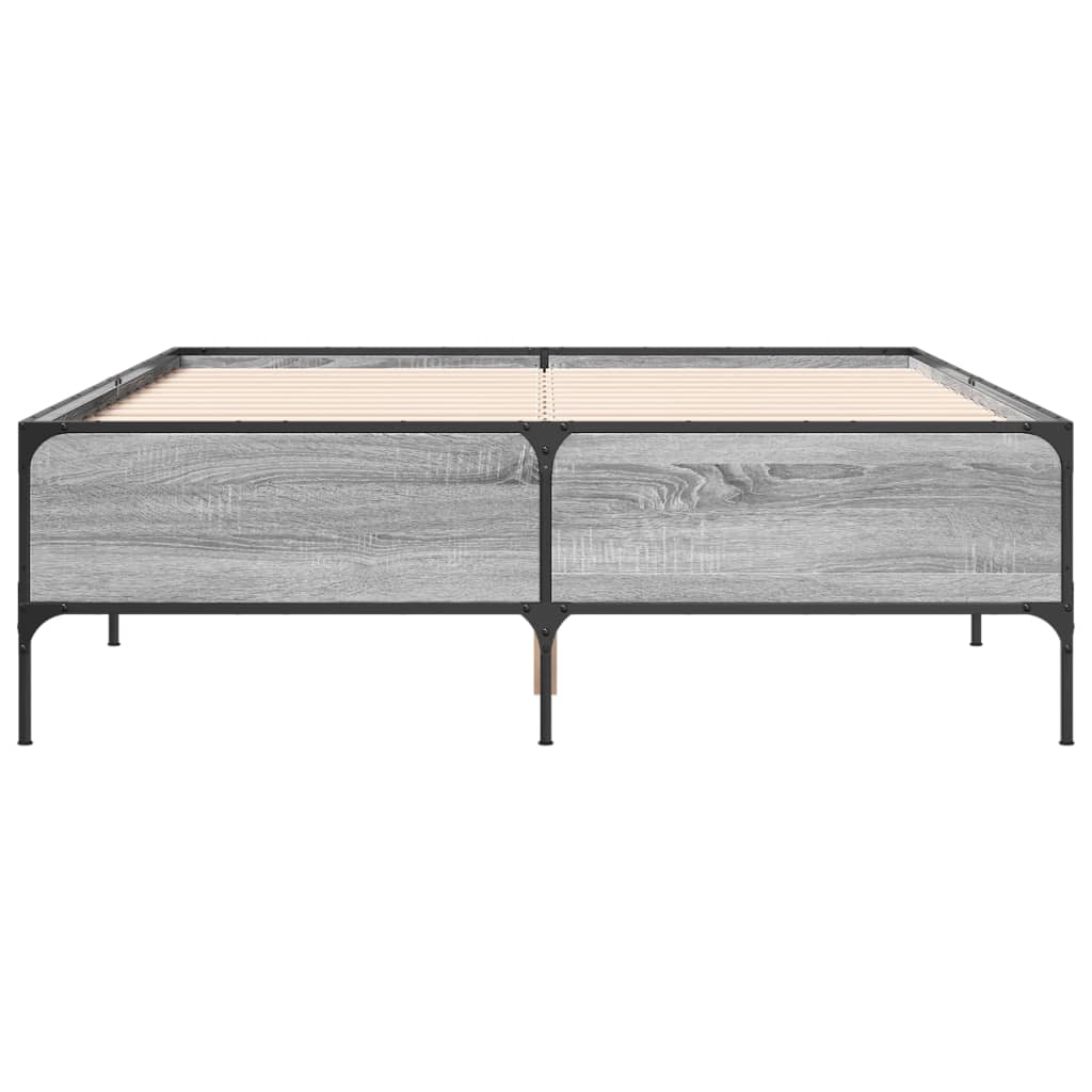 vidaXL Bedframe bewerkt hout metaal grijs sonoma eiken 120x200 cm, foto 4