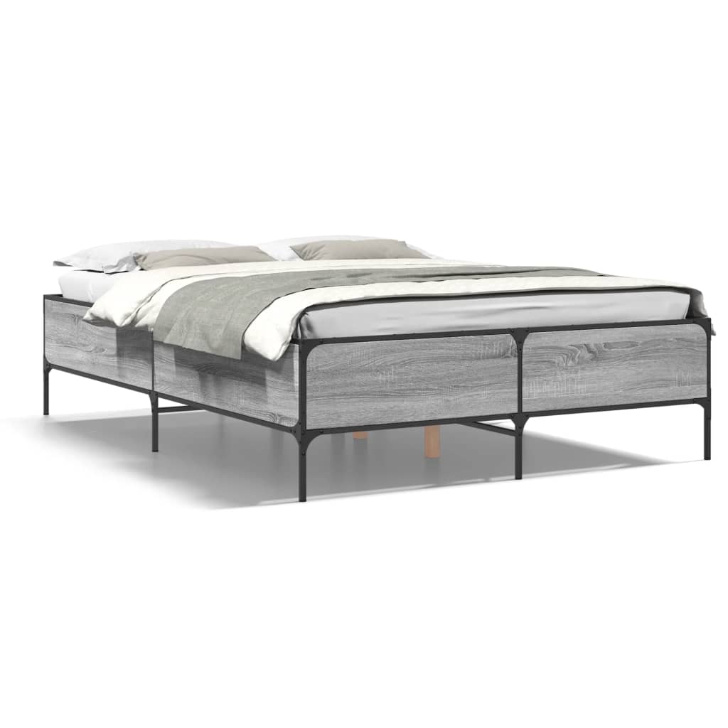 vidaXL Cadru de pat, gri sonoma, 120x200 cm, lemn prelucrat și metal