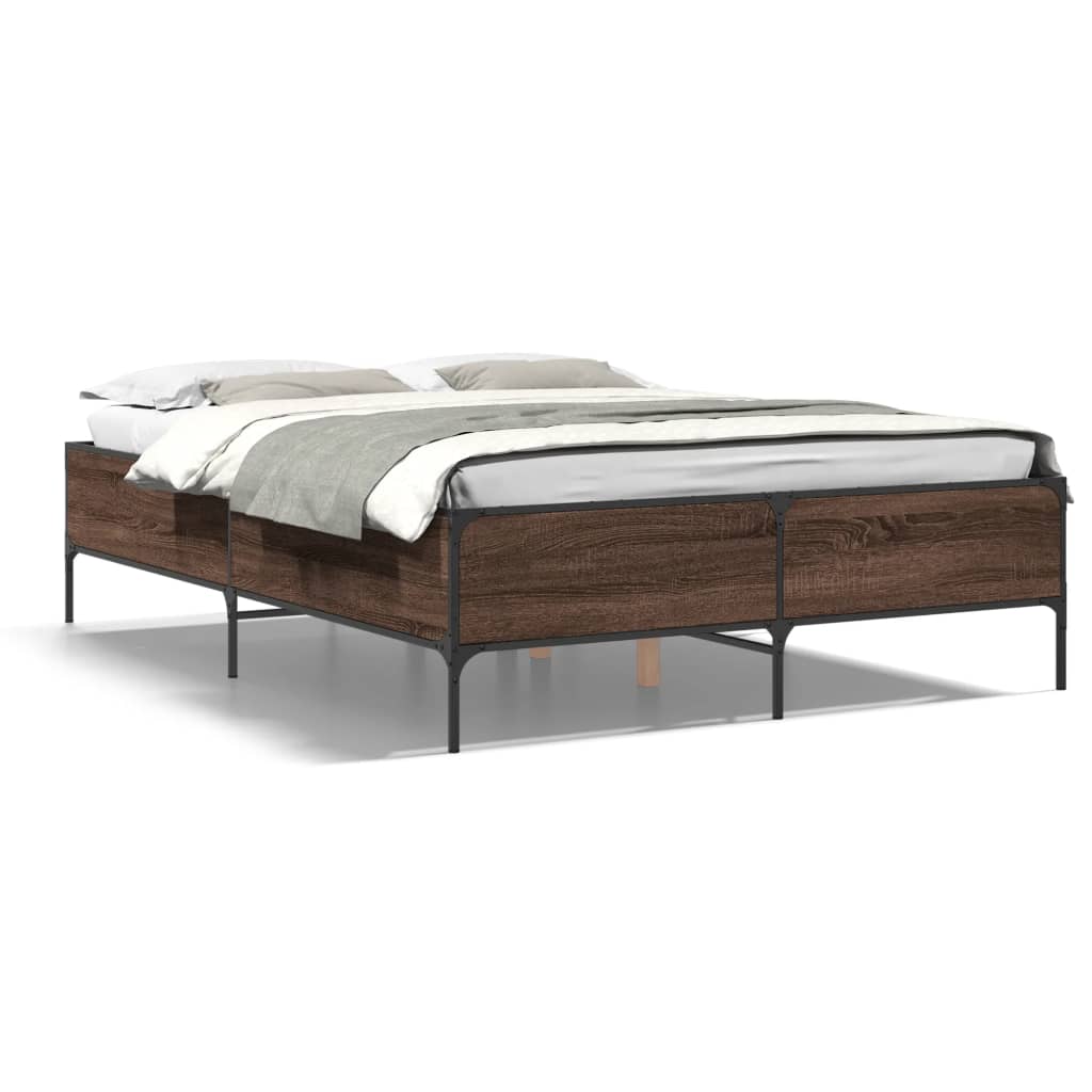 vidaXL Bedframe bewerkt hout metaal bruin eikenkleur 120x200 cm, foto 3