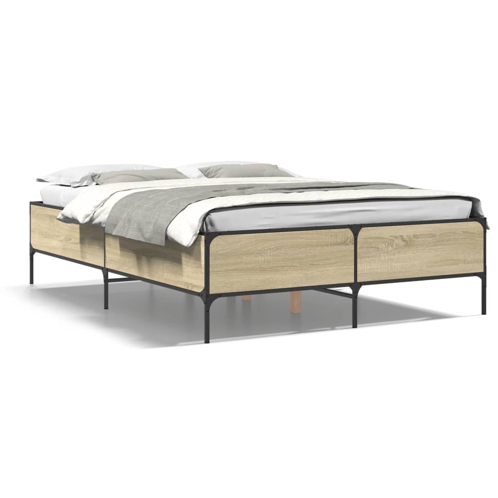 Thumbnail - vidaXL Bettgestell Sonoma-Eiche 140x190 cm Holzwerkstoff und Metall