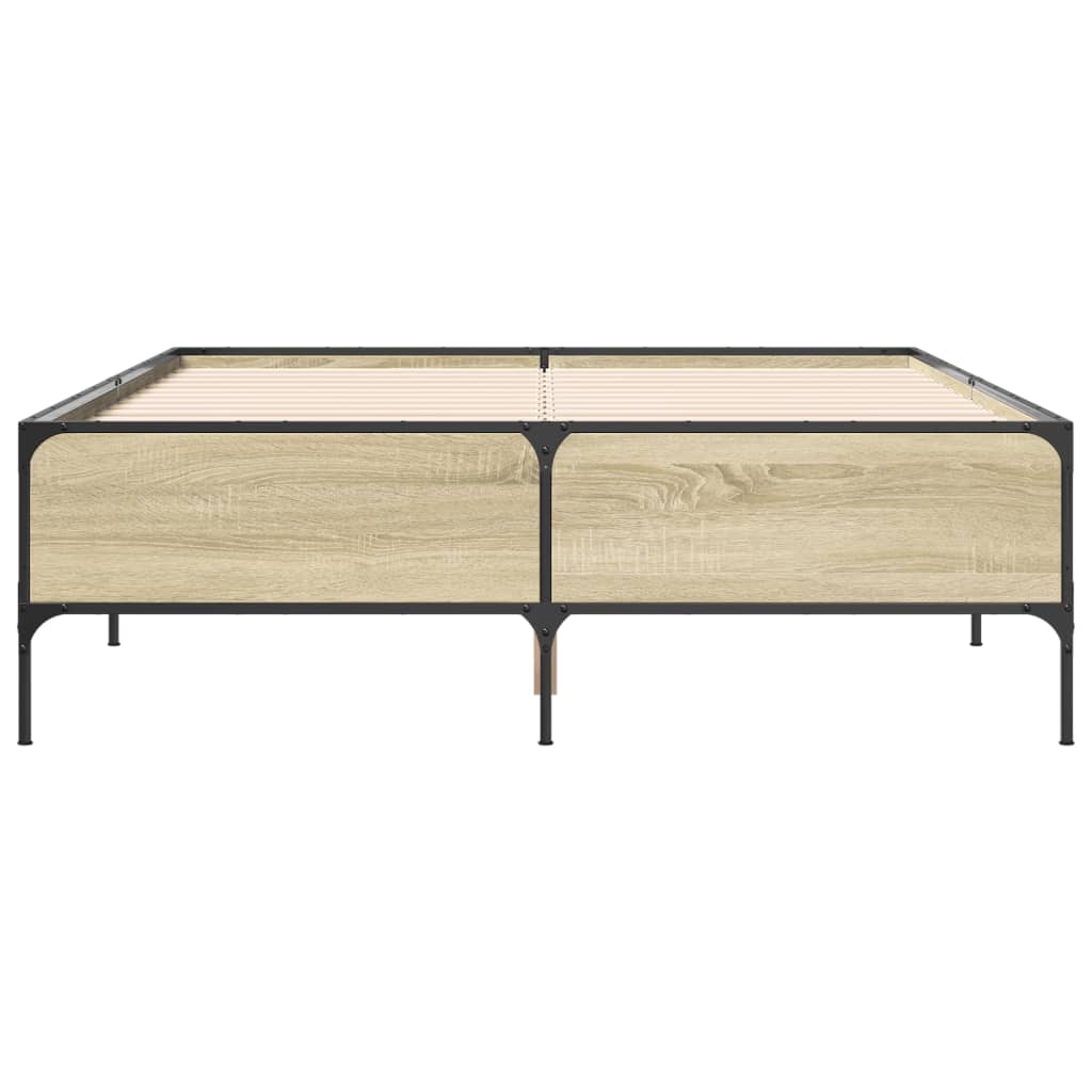 vidaXL Bedframe bewerkt hout metaal sonoma eikenkleurig 90x190 cm, foto 4