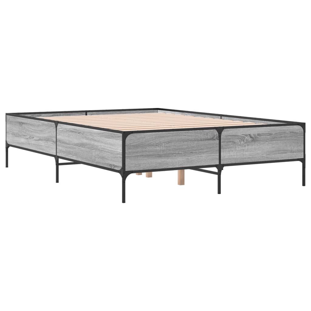 vidaXL Bedframe bewerkt hout metaal grijs sonoma eiken 140x190 cm afbeelding