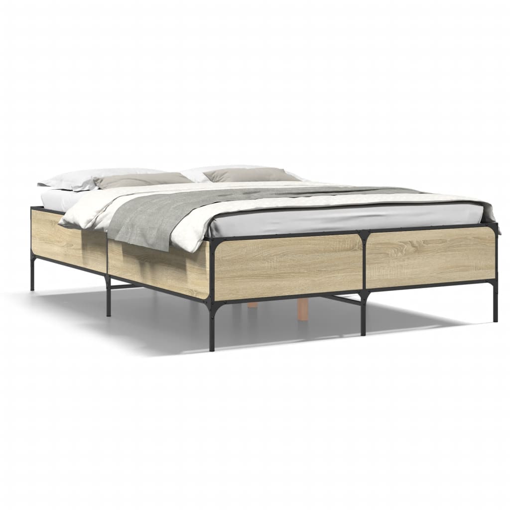 Thumbnail - vidaXL Bettgestell Sonoma-Eiche 135x190 cm Holzwerkstoff und Metall